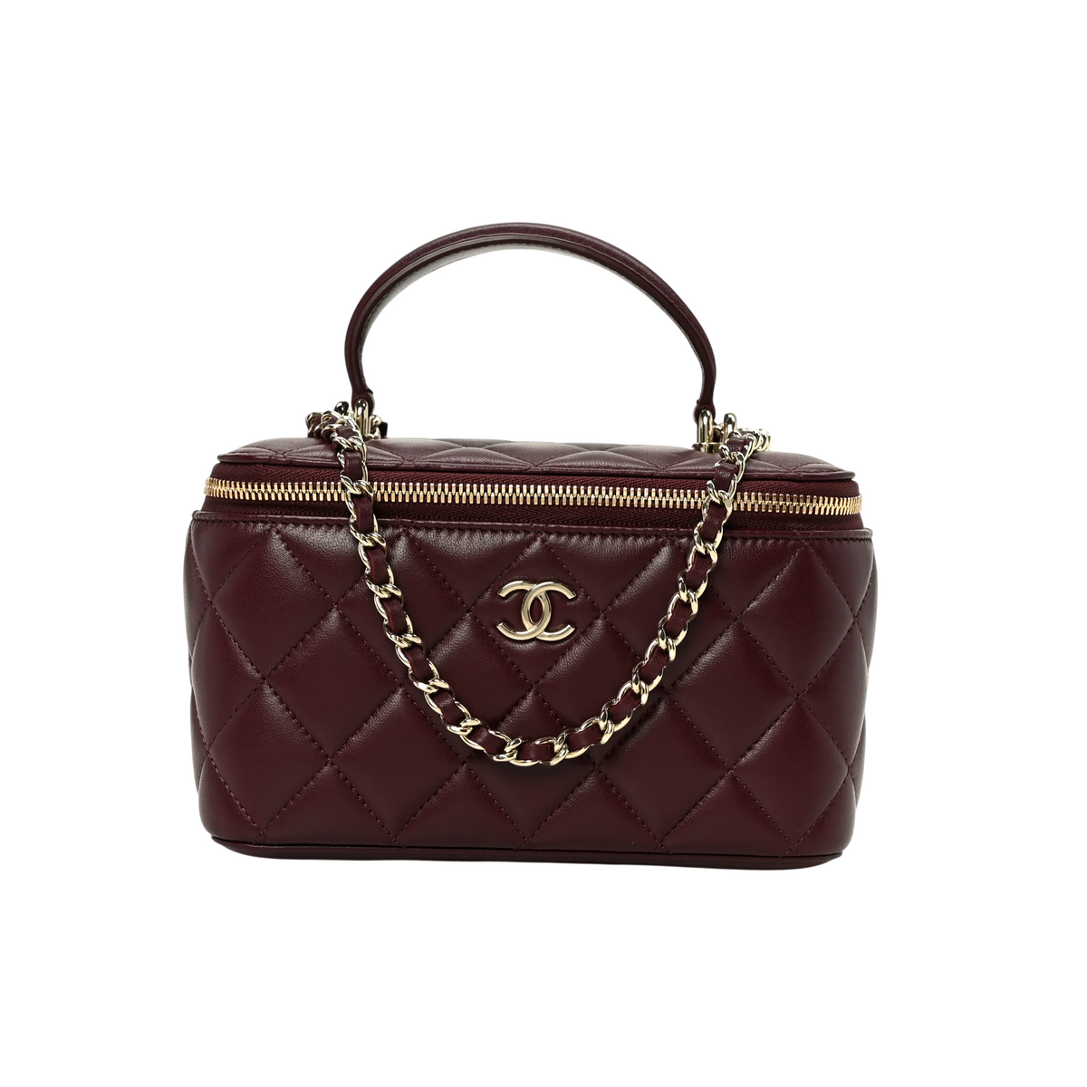 Quilted Small Top Handle Vanity Case With Chain