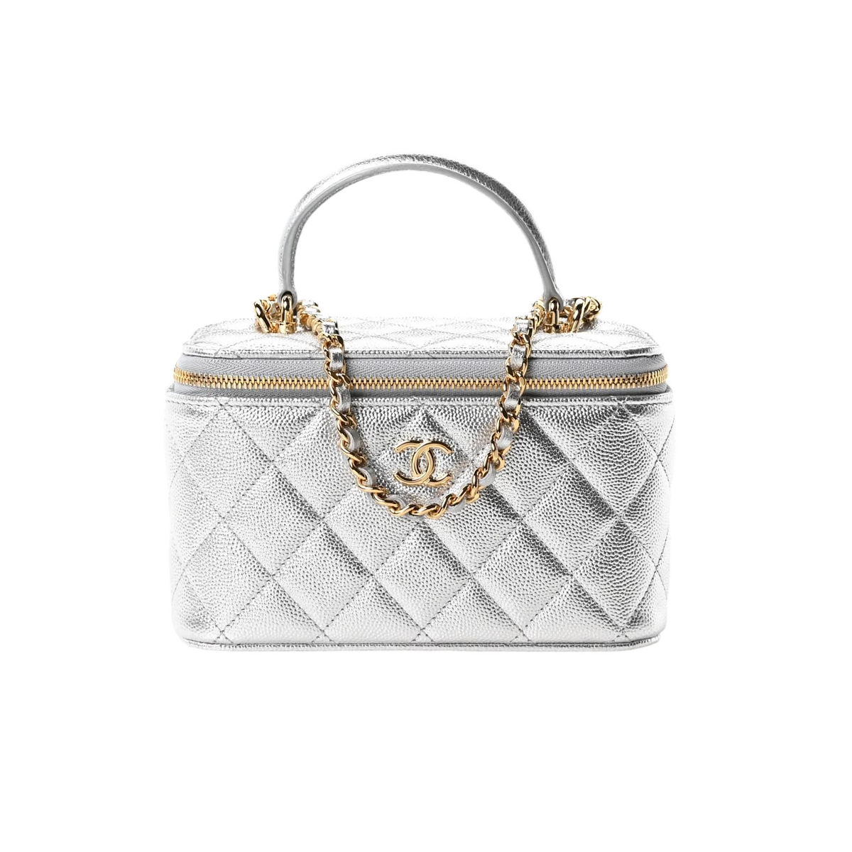 Quilted Small Top Handle Vanity Case With Chain
