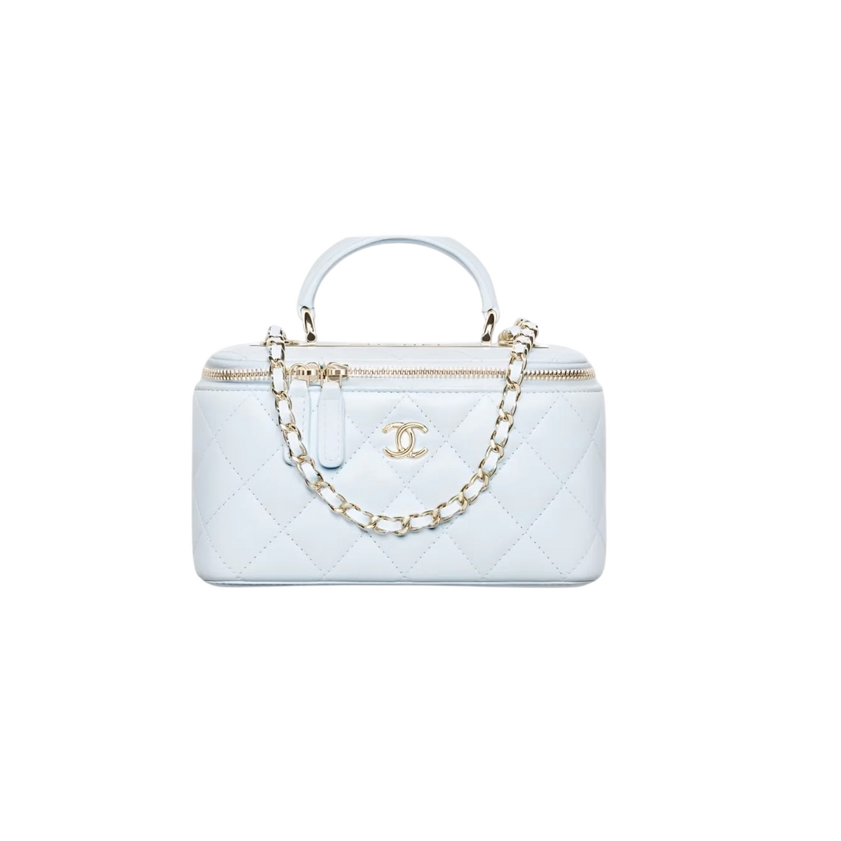 Quilted Small Top Handle Vanity Case With Chain