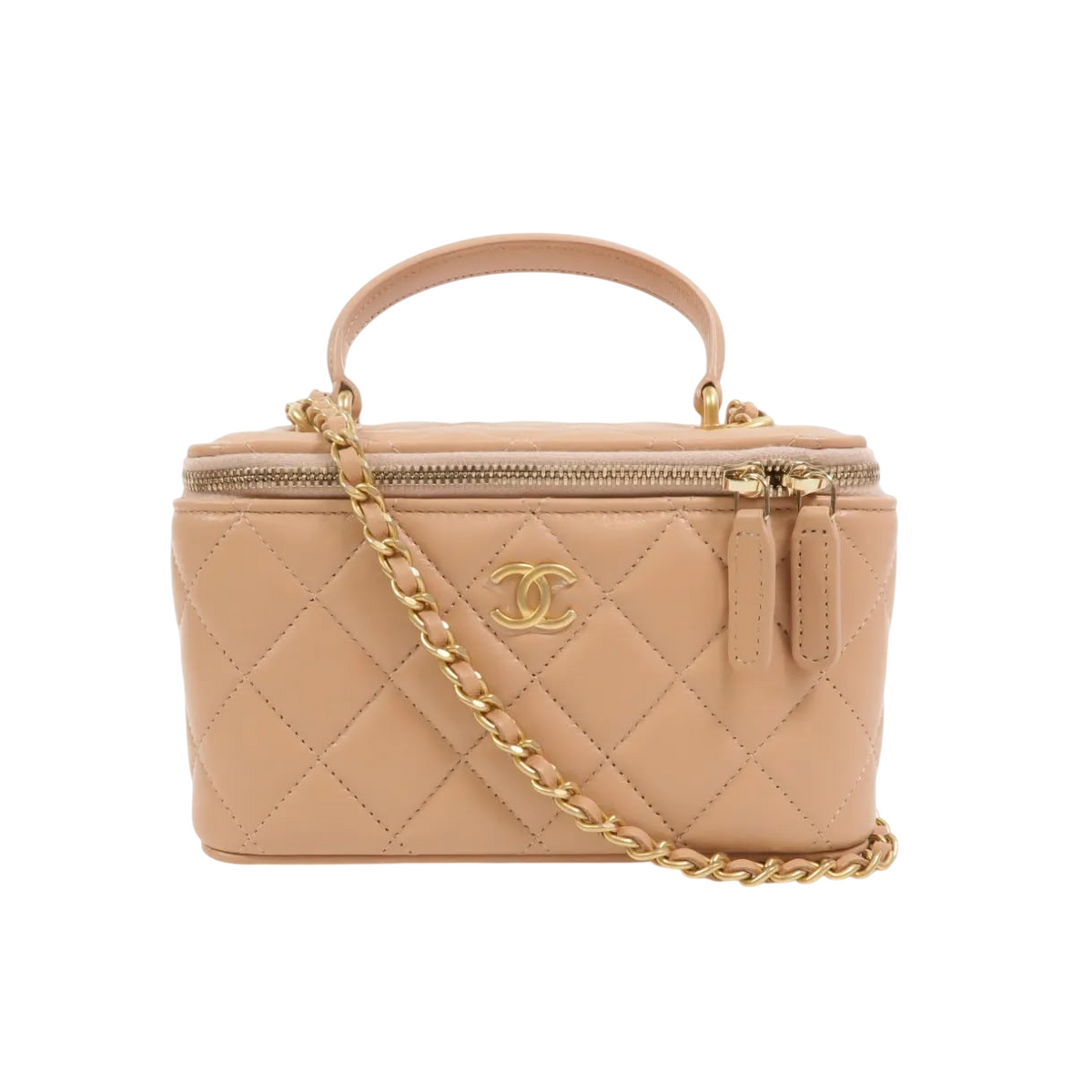 Quilted Small Top Handle Vanity Case With Chain