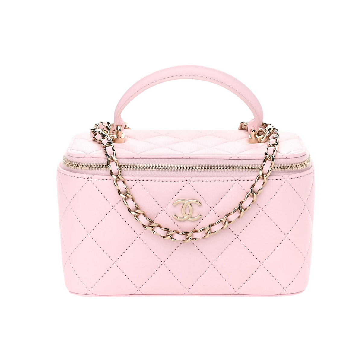 Quilted Small Top Handle Vanity Case With Chain