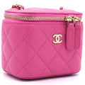 Lambskin Quilted Mini Pearl Crush Vanity Case With Chain