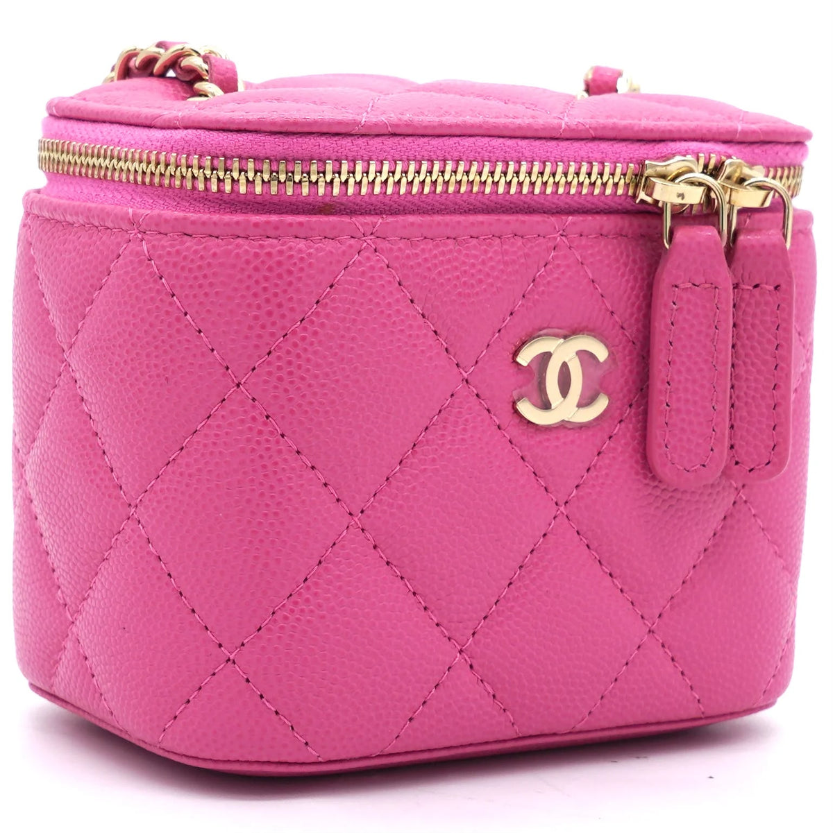 Lambskin Quilted Mini Pearl Crush Vanity Case With Chain