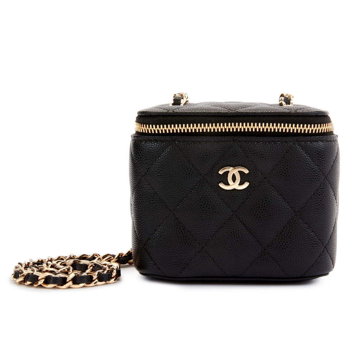 Lambskin Quilted Mini Pearl Crush Vanity Case With Chain