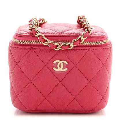 Lambskin Quilted Mini Pearl Crush Vanity Case With Chain