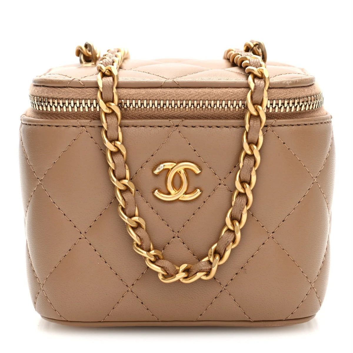Lambskin Quilted Mini Pearl Crush Vanity Case With Chain