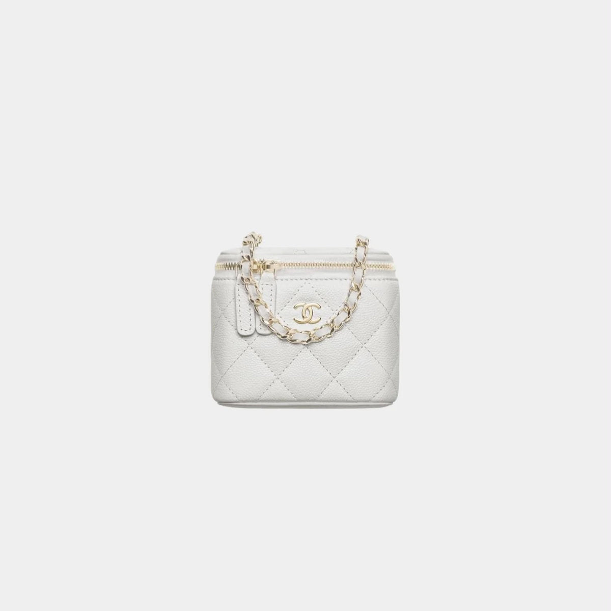 Lambskin Quilted Mini Pearl Crush Vanity Case With Chain
