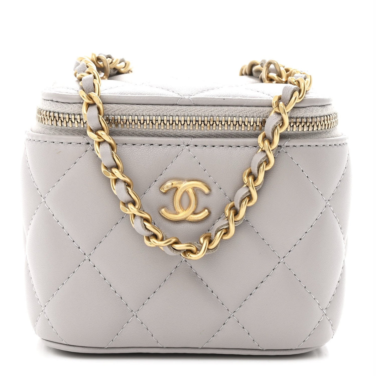 Lambskin Quilted Mini Pearl Crush Vanity Case With Chain