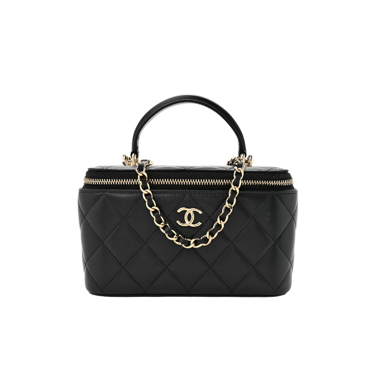 Quilted Small Top Handle Vanity Case With Chain